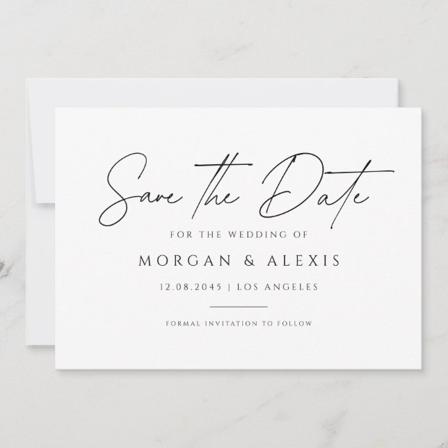 Minimalistisches Handschriftzeichen Save The Date (Vorderseite)
