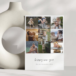 Minimalistisches Happy New Year Script 9 Foto Grid Feiertagskarte