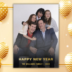 Minimalistisches Happy New Year Typografy Family F Folien Feiertagskarte