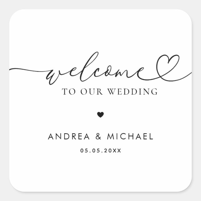 Minimalistisches Heart Script Romantic Wedding Wil Quadratischer Aufkleber (Vorderseite)