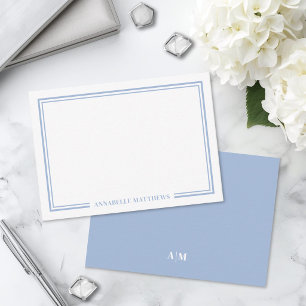 Minimalistisches Hellblau-Doppelrand-Monogramm Mitteilungskarte