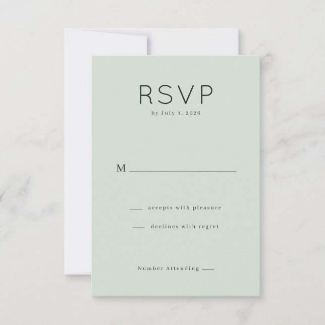 Minimalistisches Hellgrün RSVP Karte (Vorderseite)