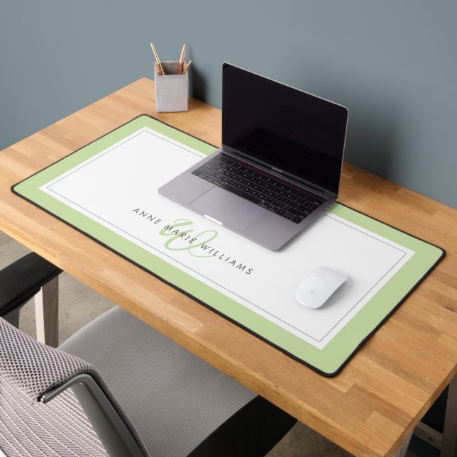 Minimalistisches Hellgrün-Skript Zwei-Rahmen-Monog Schreibtischunterlage (Büro 2)