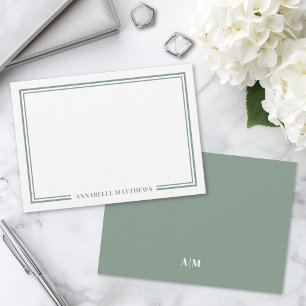 Minimalistisches Hellgrün Zweirand-Monogramm Mitteilungskarte