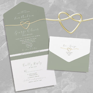 Minimalistisches Hellgrünes Seil Herz Hochzeit All In One Einladung