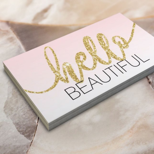 Minimalistisches Hello Beautiful Pink Gold Script Visitenkarte (Von Creator hochgeladen)