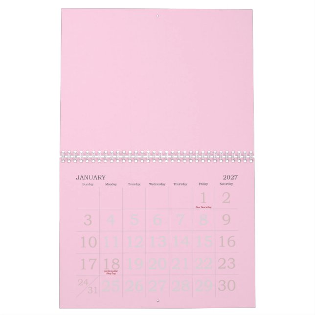 Minimalistisches hellrosa Brustkrebs-Bewusstsein Kalender (Jan 2027)