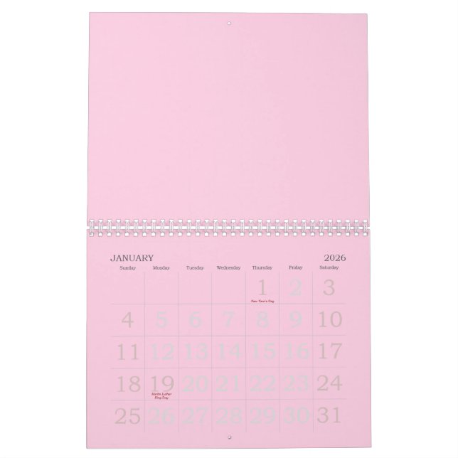 Minimalistisches hellrosa Brustkrebs-Bewusstsein Kalender (Jan 2026)