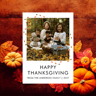 Minimalistisches Herbstlaub-Erntedank-Familienfoto Feiertagskarte