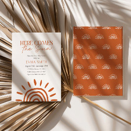 Minimalistisches Here Comes The Sun Baby Shower  Einladung