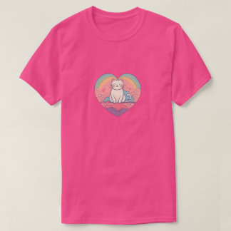 Minimalistisches Herz Katzen T-Shirt