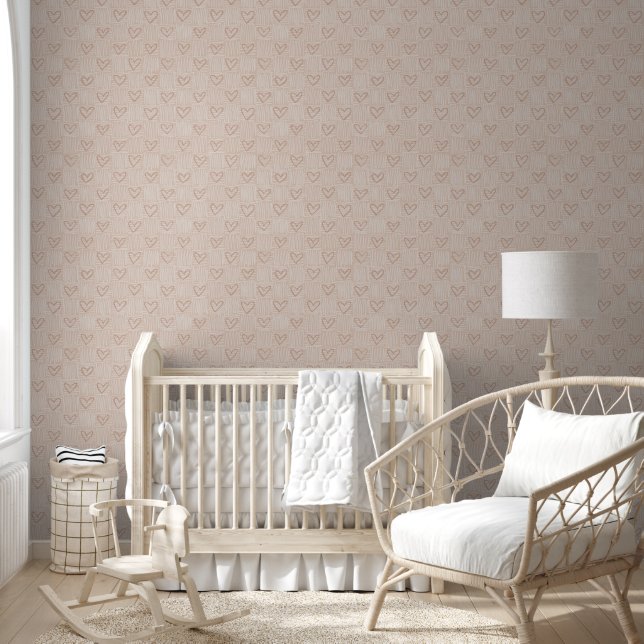 Minimalistisches Herzmuster in Beige Tapete (Kinder)