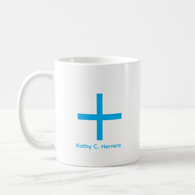 Minimalistisches Himmelblau Pluszeichen Benutzerna Kaffeetasse (Links)