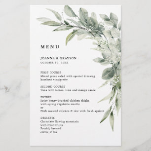 Minimalistisches Hochzeitmenü für Eukalyptus-Sage