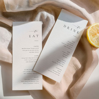 Minimalistisches Hochzeits-Dinner- und Getränke-Me Menükarte