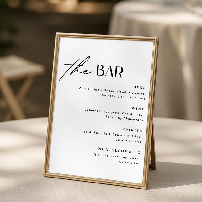 Minimalistisches Hochzeitsbar-Menü-Schild Poster (Von Creator hochgeladen)