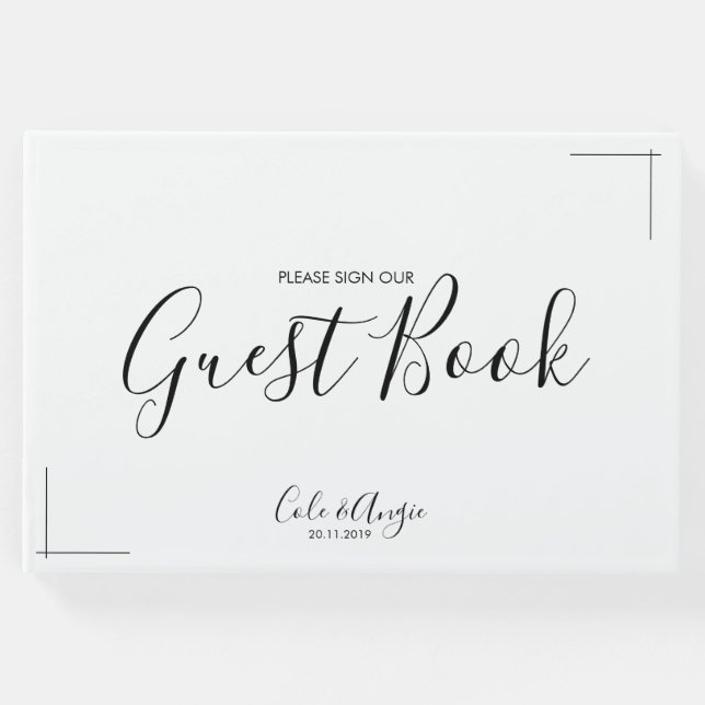 Minimalistisches HochzeitsGästebuch mit Grenzüberg Gästebuch (Vorderseite)