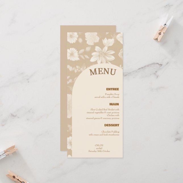 Minimalistisches Hochzeitsmenü (Vorderseite/Rückseite Beispiel)