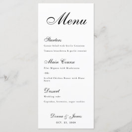Minimalistisches Hochzeitsmenü - Einfach Schwarz u Menükarte