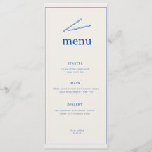 Minimalistisches Hochzeitsmenü – Elegante Blaue Ty
