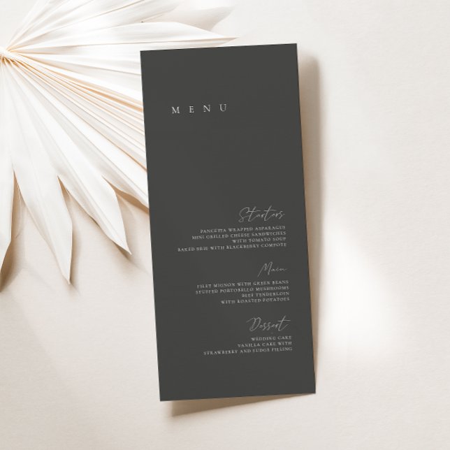 Minimalistisches Hochzeitsmenü in Schwarz und Weiß Menükarte (Von Creator hochgeladen)