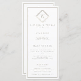 Minimalistisches Hochzeitsmenü in Weiß/Beige Menükarte