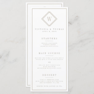 Minimalistisches Hochzeitsmenü in Weiß/Beige Menükarte