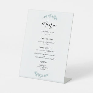Minimalistisches Hochzeitsmenü mit Aquarellgrün Sockelschild