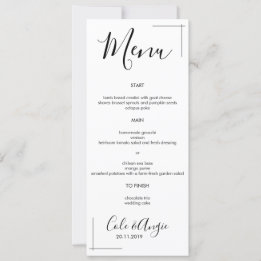 Minimalistisches Hochzeitsmenü mit überschrittener Einladung