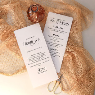 Minimalistisches Hochzeitsmenü und Dankeschön-Plat Einladung