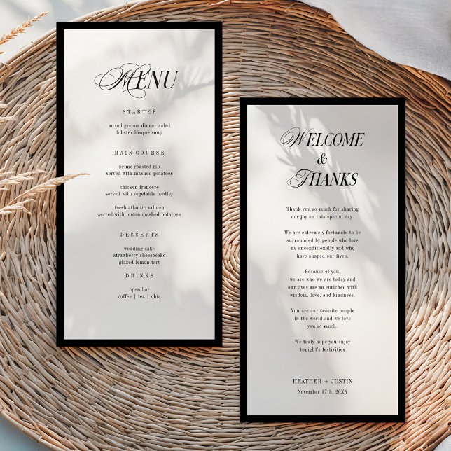 Minimalistisches Hochzeitsmenü und Dankeskarte (Von Creator hochgeladen)