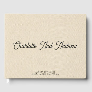 Minimalistisches Hochzeitsmonogramm Creme-Faux-Lei Gästebuch