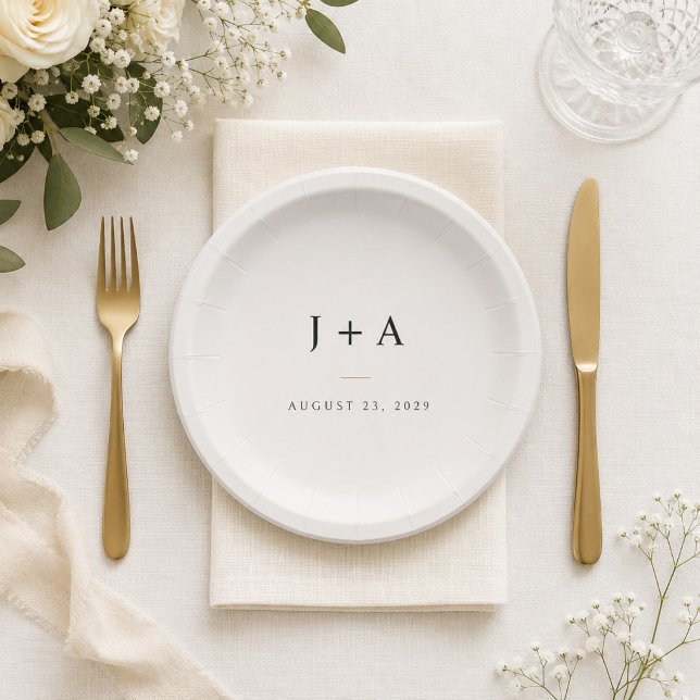 Minimalistisches Hochzeitsmonogramm-Papierunterset Pappteller (Von Creator hochgeladen)