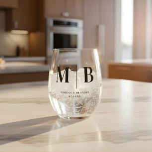 Minimalistisches Hochzeitspaar-Namen-Monogramm Weinglas Ohne Stiel