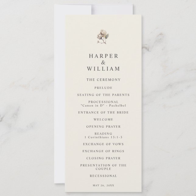 Minimalistisches Hochzeitsprogramm für Bohobobaumw Einladung (Vorderseite)