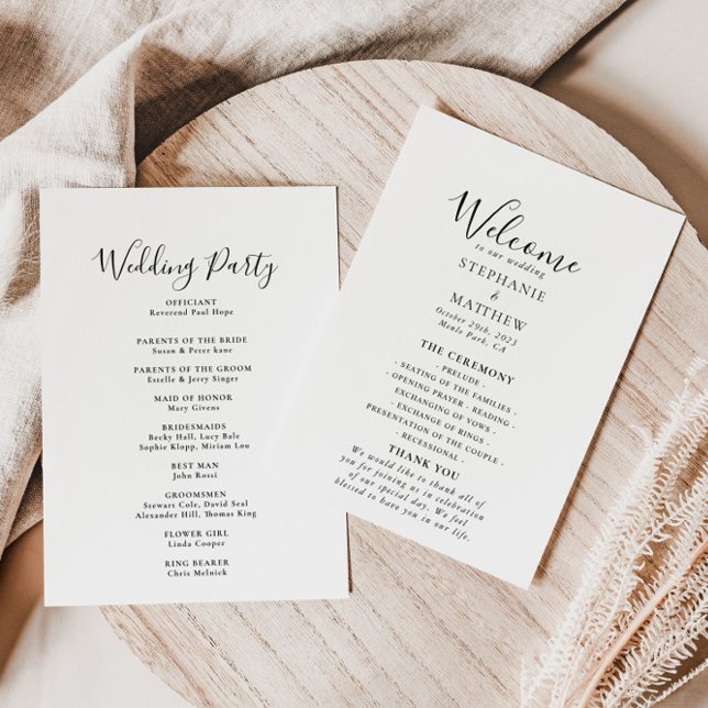 Minimalistisches Hochzeitsprogramm für Kalligrafie Programm (Von Creator hochgeladen)