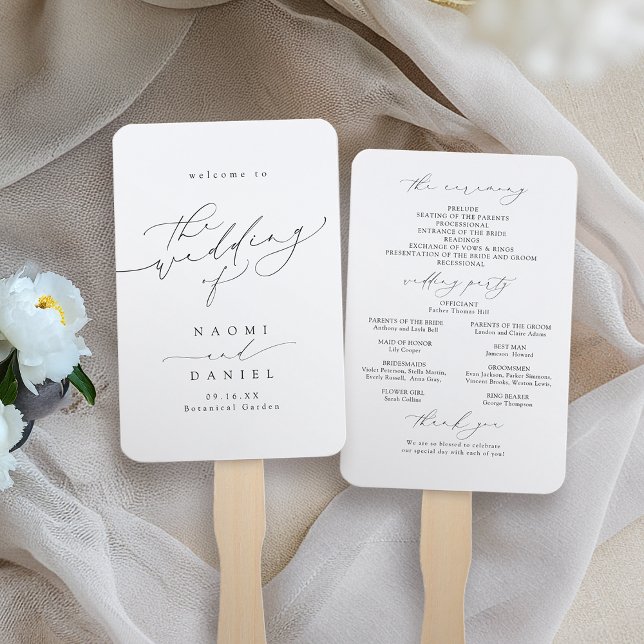 Minimalistisches Hochzeitsprogramm für moderne Chi Fächer (Minimalist Modern Chic Script Wedding Program Hand Fan)