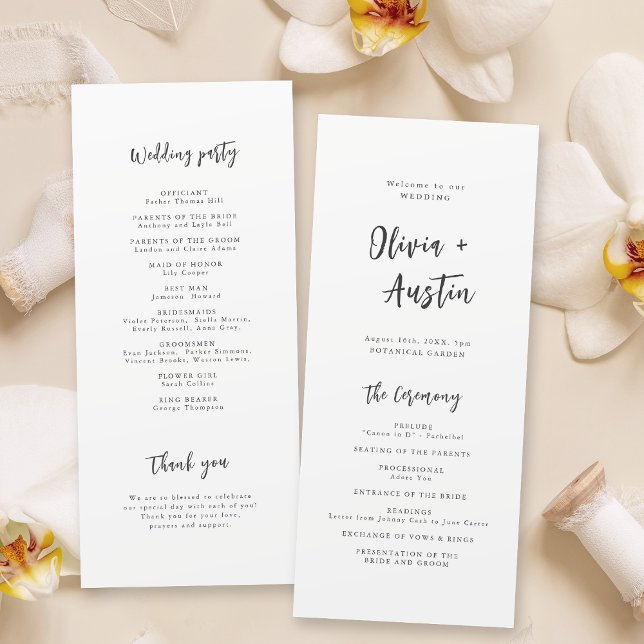Minimalistisches Hochzeitsprogramm für moderne Dre Programm (Modern Chic Script Minimalist Wedding Program)
