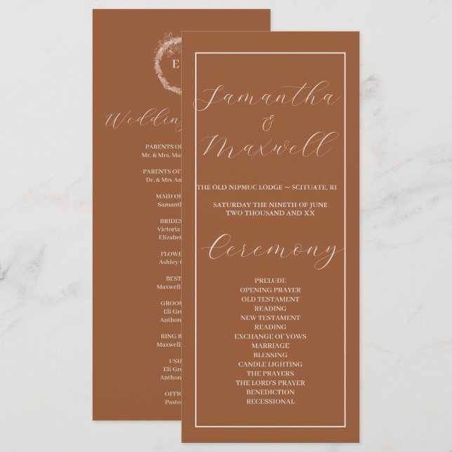 Minimalistisches Hochzeitsprogramm für Terrakotta  (Vorne/Hinten)