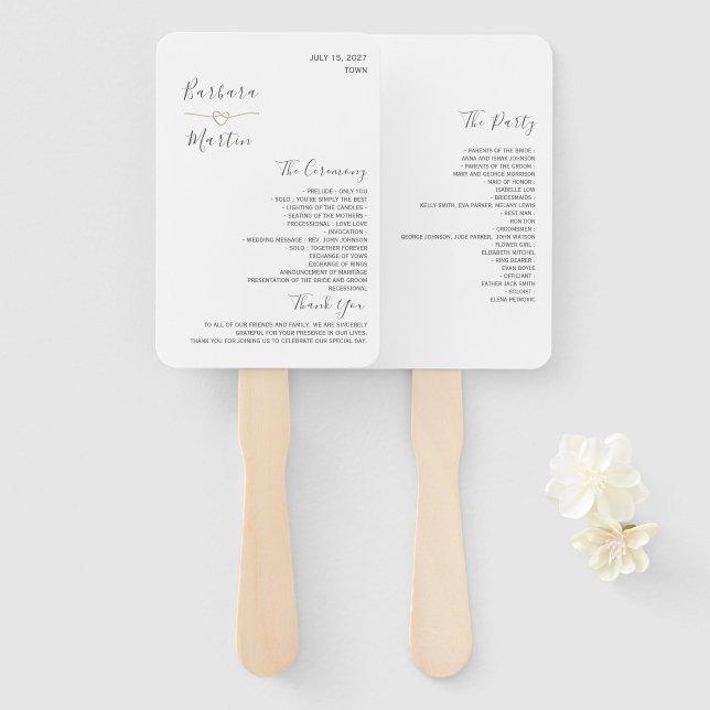 Minimalistisches Hochzeitsprogramm Hand Fan Fächer (Vorne und Hinten)
