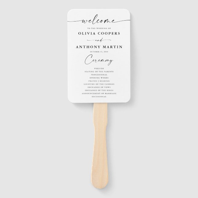 Minimalistisches Hochzeitsprogramm Handfan Fächer (Vorderseite)
