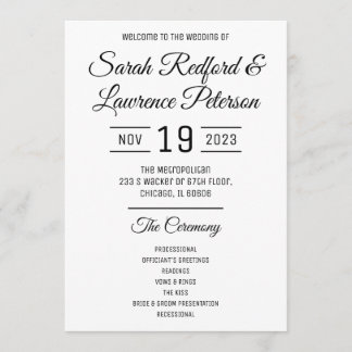 Minimalistisches Hochzeitsprogramm Menükarte