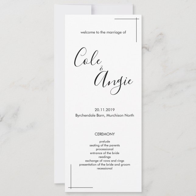 Minimalistisches Hochzeitsprogramm mit Grenzübergä (Vorderseite)