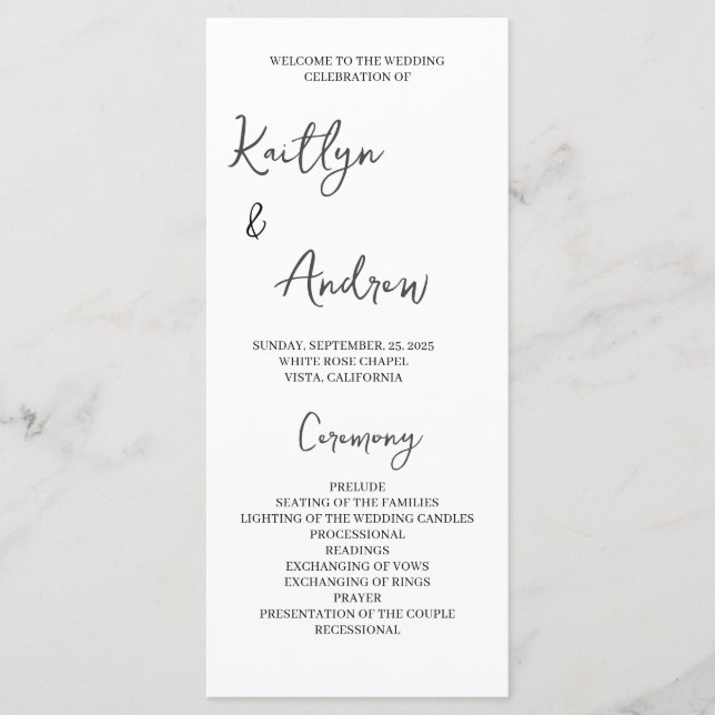 Minimalistisches Hochzeitsprogramm - Moderne Elega Programm (Vorderseite)