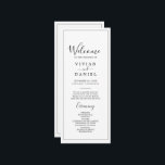 Minimalistisches Hochzeitsprogramm Programm<br><div class="desc">Dieses minimalistische Hochzeitsprogramm ist perfekt für eine einfache Hochzeit. Das moderne romantische Design besticht durch klassische schwarz-weiße Typografie gepaart mit einer rustikalen und eleganten Kalligraphie mit Vintagem handgeschriebenem Stil. Anpassbar in jeder Farbe. Behalt das Design einfach und elegant, wie es ist, oder personalisiere es durch Hinzufügen von eigenen Grafiken und...</div>