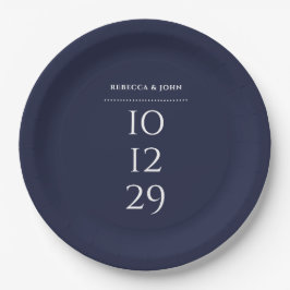 Minimalistisches Hochzeitssonderdatum für Navy Blu Pappteller