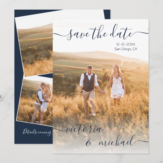 Minimalistisches Hochzeitsstipendium Foto Save the Einladung (Vorne/Hinten)