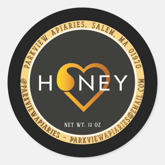 Minimalistisches Honiglabel mit Honey Herzdesign Runder Aufkleber (Vorderseite)