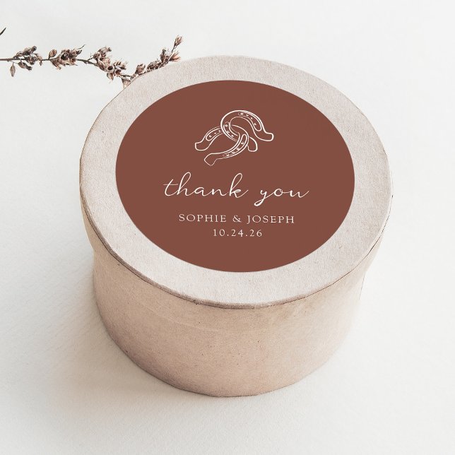 Minimalistisches Horseshoe | Rustikale Braun-Hochz Runder Aufkleber (Von Creator hochgeladen)