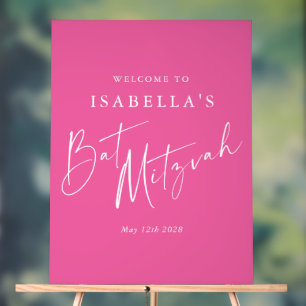 Minimalistisches Hot Pink Custom Bat Mitzvah Willk Acrylschild